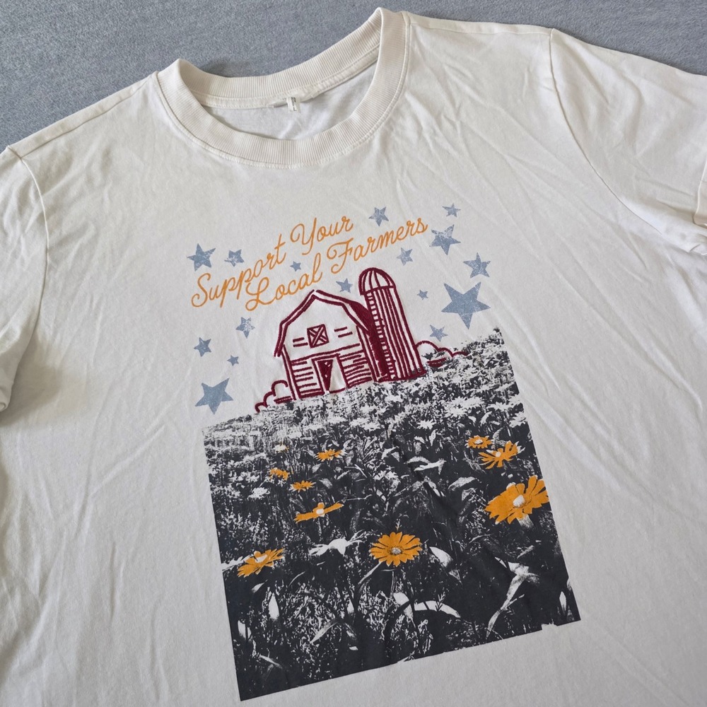 Maurices Support Your Local Farmers Graphic Tee Cream Mens L Barn Sunflower Star